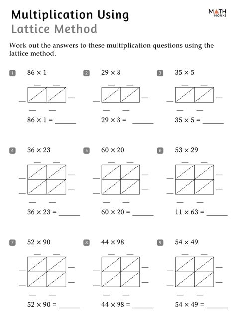 lattice multiplication worksheets|Lattice Multiplication Worksheets .